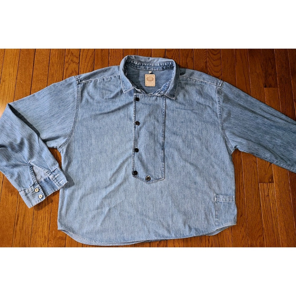Vtg Wah Maker Denim Shirt Mens Tall XXXL Bib Frontier Westernwear USA